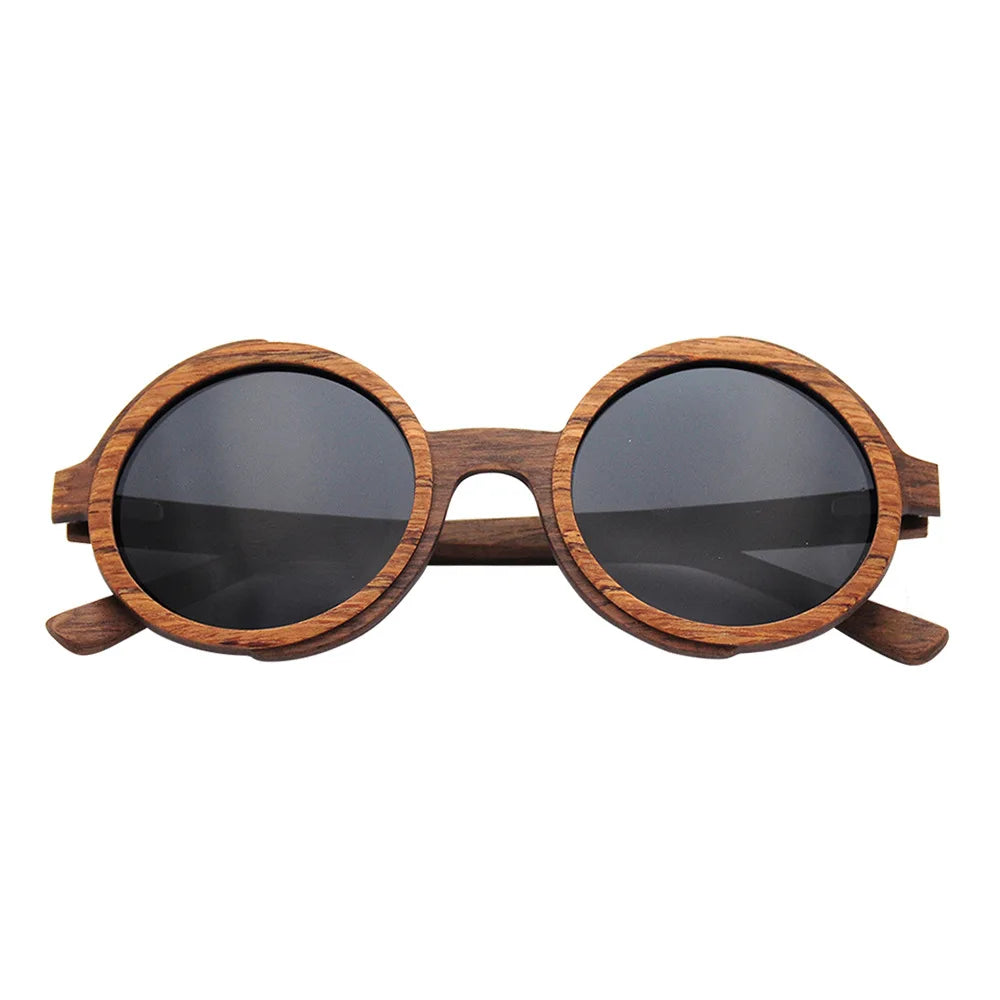 Vintage Polarized Round Wooden Sunglasses
