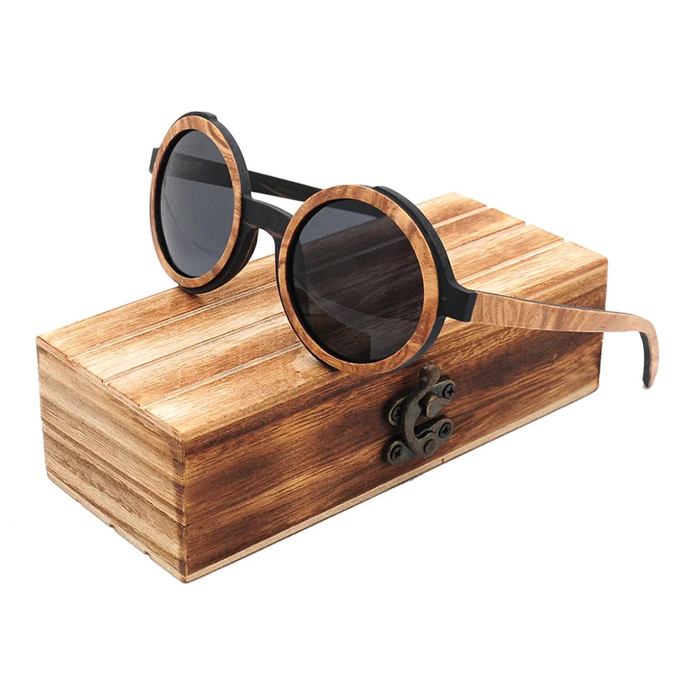Vintage Polarized Round Wooden Sunglasses