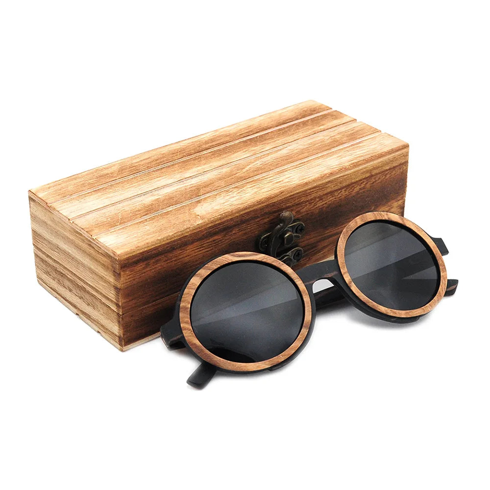Vintage Polarized Round Wooden Sunglasses